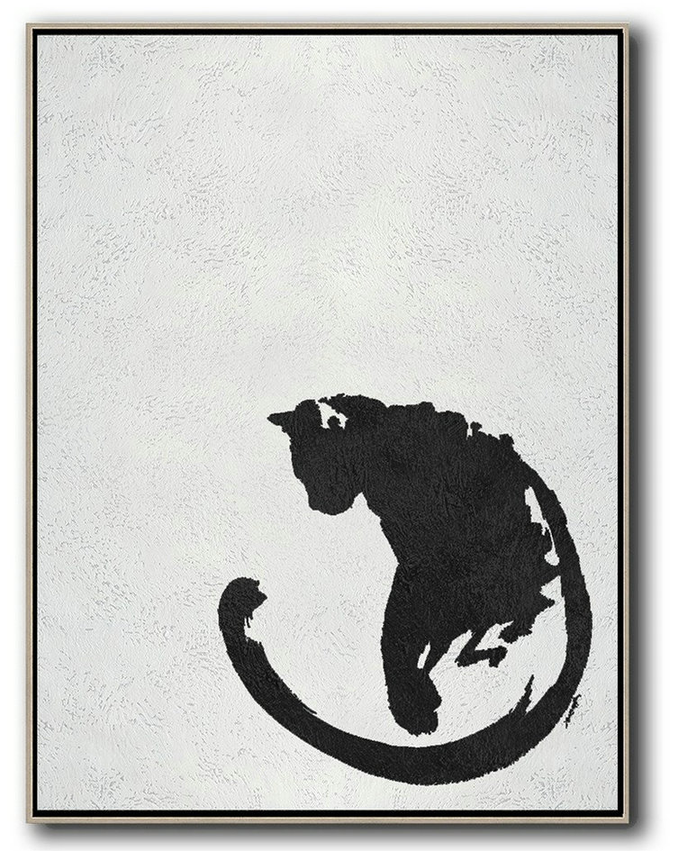 Large Wall Canvas,Black And White Minimal Painting On Canvas - Oversized Art